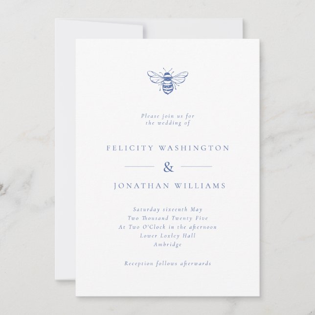 Invitation Mariage bleu abeille Vintage (Devant)