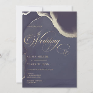Invitation Mariage bleu Abstrait Gold Dark Navy