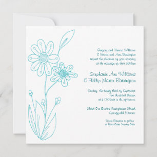 Invitation Mariage Bleu Aqua à fleurs simples