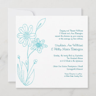 Invitation Mariage Bleu Aqua à fleurs simples