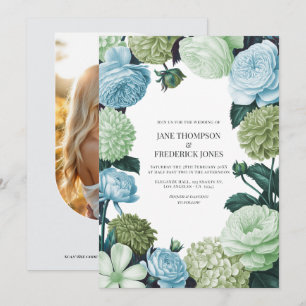 Invitation Mariage Bleu Arctique, Pin givré et Mousse de nuag