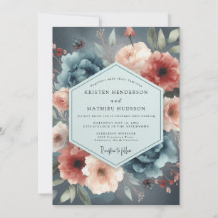 Invitation Mariage Bleu Ardoise Rustique Maussade