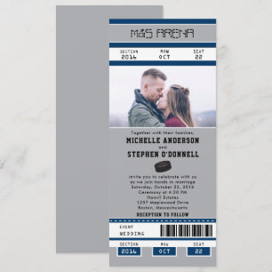 Invitation Mariage bleu argenté de billet d'hockey