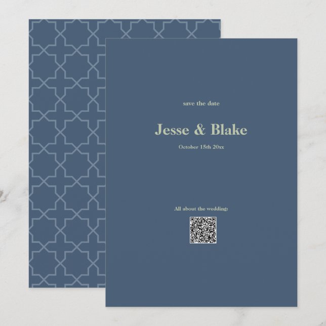 Invitation Mariage bleu avec Motif en lattes (Devant / Derrière)