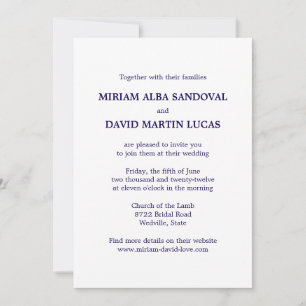 Invitation Mariage bleu bilingue minimaliste