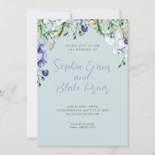 Invitation Mariage bleu, blanc et vert Floral moderne