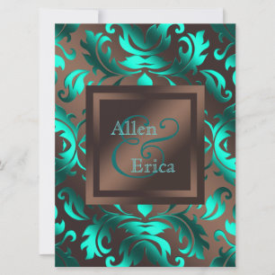Invitation Mariage Bleu Canard et Marron Chocolat