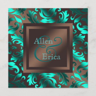 Invitation Mariage Bleu Canard et Marron Chocolat