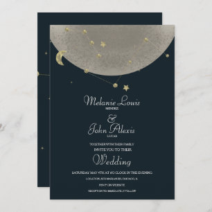 Invitation Mariage bleu céleste de la lune Constellation d'or