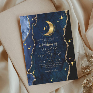 Invitation Mariage bleu céleste de minuit étoiles Lune