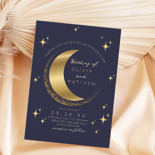 Invitation Mariage bleu céleste de minuit étoiles Lune