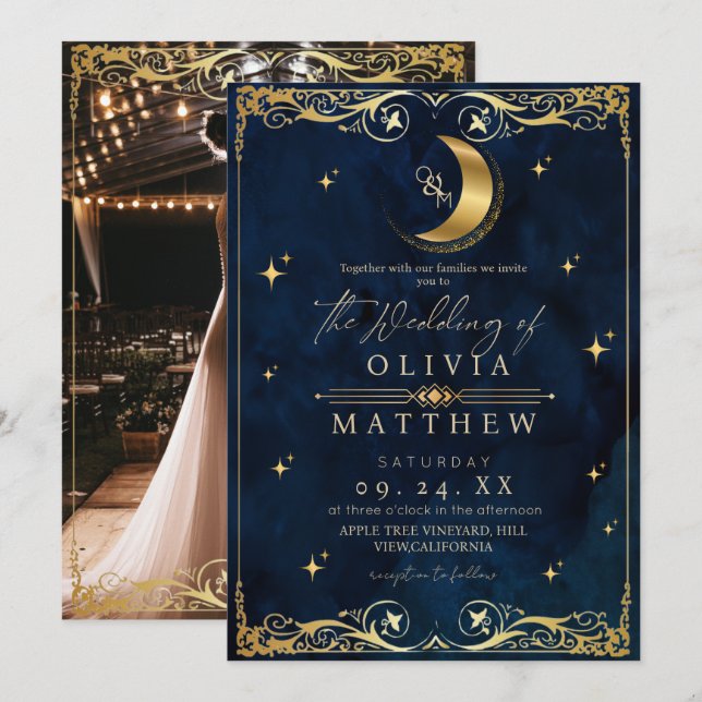 Invitation Mariage Bleu Céleste Élégant  (Devant / Derrière)