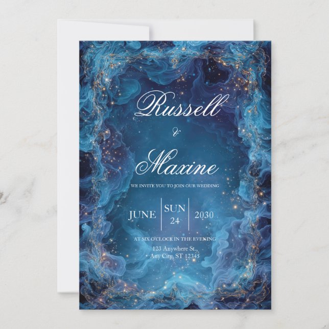 Invitation Mariage bleu céleste Nebula (Devant)