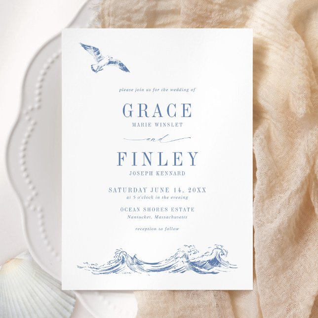 Invitation Mariage bleu chic côtier élégant moderne (Créateur téléchargé)