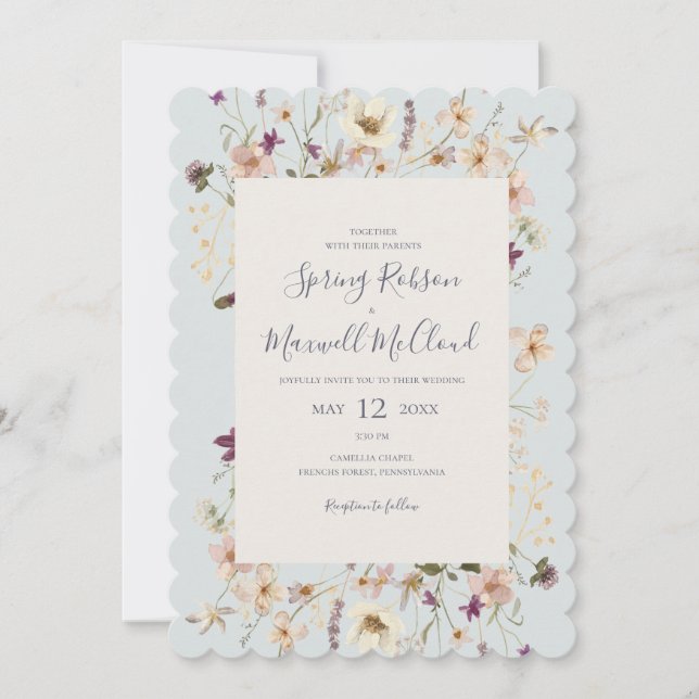 Invitation Mariage bleu clair Fleur sauvage ressort (Devant)
