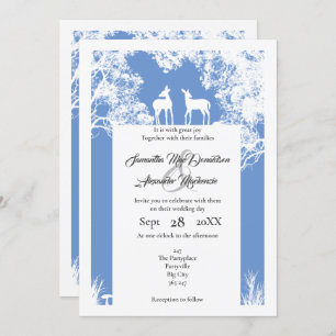 Invitation Mariage bleu coupé en faux papier Woodland