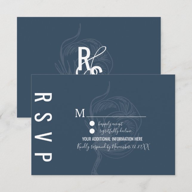 Invitation Mariage Bleu de Coton Botanique Plante (Devant / Derrière)