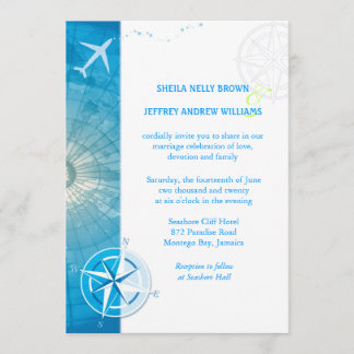 Invitation Mariage bleu de destination de voyage de fève