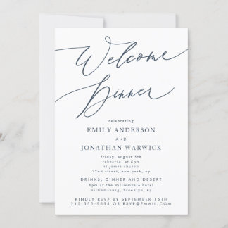 Invitation Mariage Bleu de la Marine Blanche Dîner de bienven