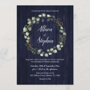 Invitation Mariage bleu de la marine de guerre d'Eucalyptus