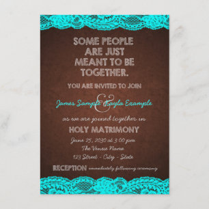 Invitation Mariage bleu de pays et Brown turquoise rustique
