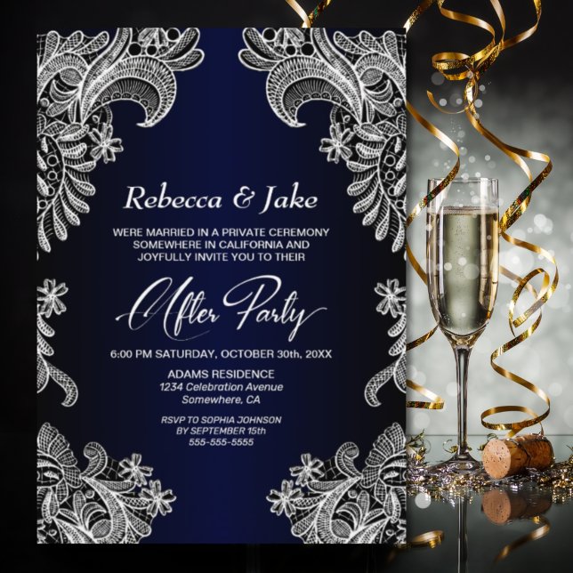 Invitation Mariage bleu dentelle blanche après la fête (Créateur téléchargé)
