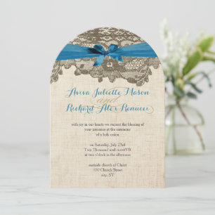Invitation Mariage bleu dentelle rustique
