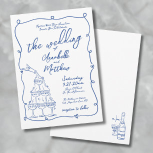 Invitation Mariage Bleu Dessiné à la Main avec Fantaisie