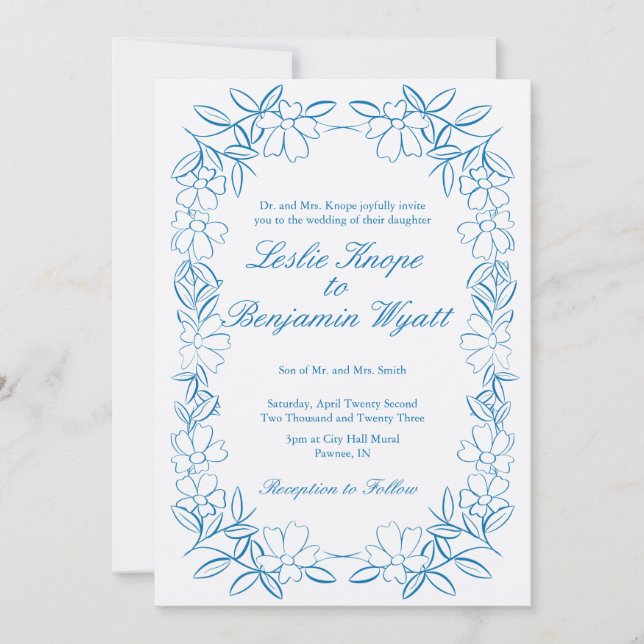 Invitation Mariage bleu Dusty vintage (Devant)
