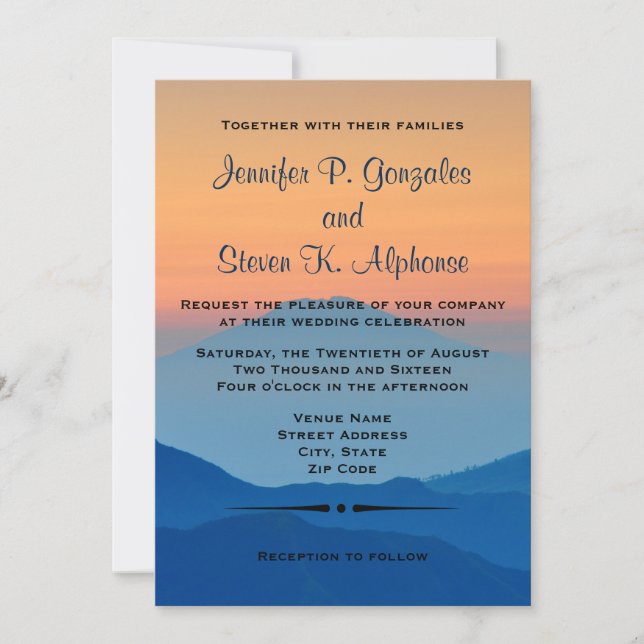 Invitation Mariage bleu en poudre de Sunset Mountain (Devant)