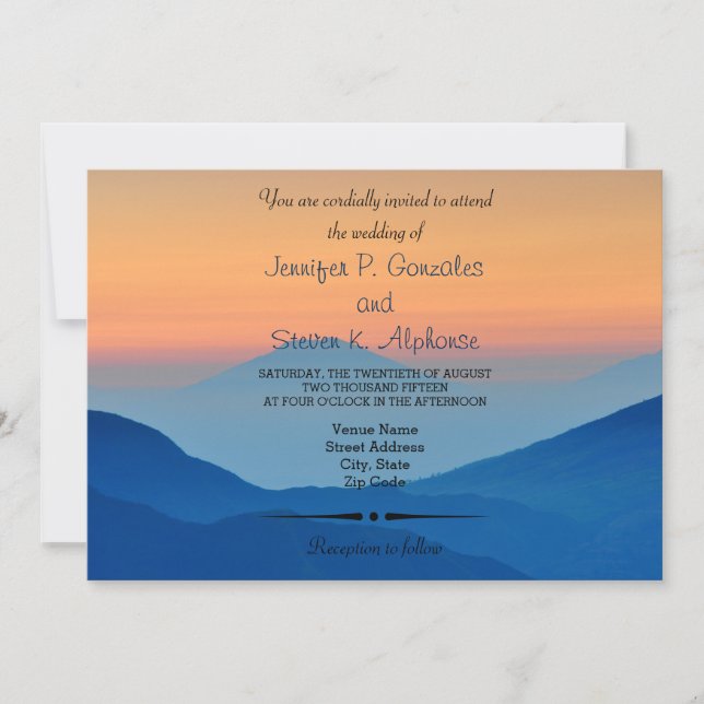 Invitation Mariage bleu en poudre de Sunset Mountain (Devant)