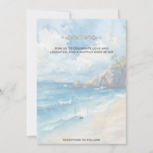 Invitation Mariage bleu estival plage Pretty Blank