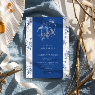 Invitation Mariage bleu et blanc chic vintage chinoiserie