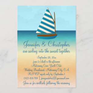 Invitation Mariage bleu et blanc de bateau à voile