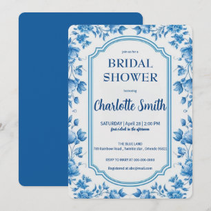Invitation mariage bleu et blanc de style Chinoiserie antique