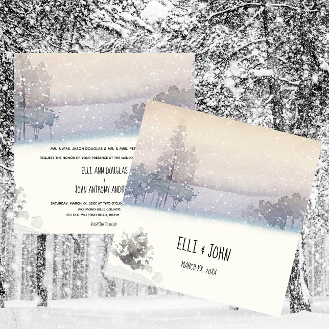 Invitation Mariage Bleu et Blanc d'Hiver (Winter Wedding Blue and White Invitation)