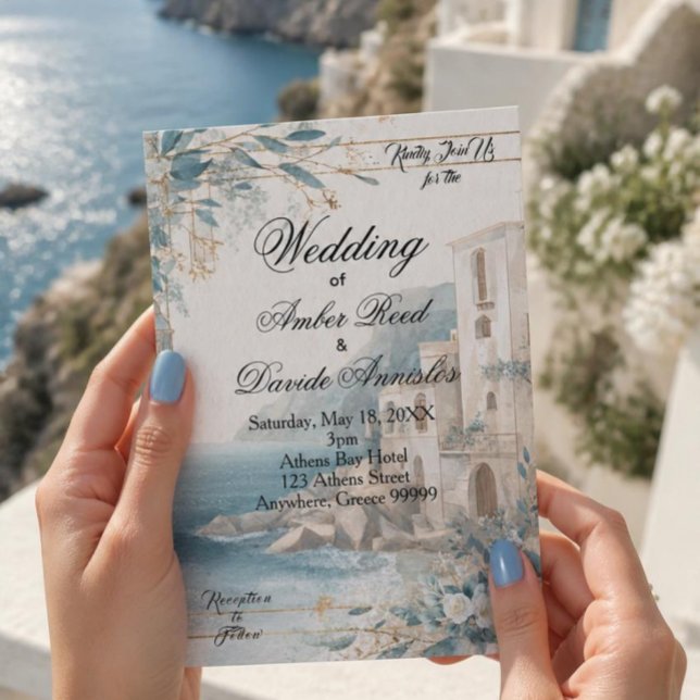 Invitation Mariage bleu et blanc sur la côte méditerranéenne (Créateur téléchargé)