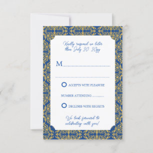 Invitation Mariage Bleu et or fleurir Damask RSVP