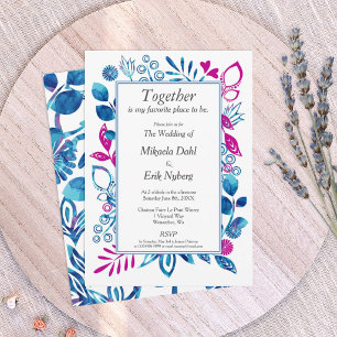Invitation Mariage Bleu et Rose Magenta