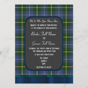 Invitation Mariage bleu et vert tartan plaid