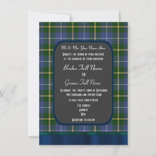 Invitation Mariage bleu et vert tartan plaid