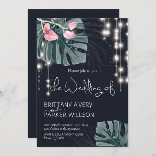 Invitation Mariage bleu floral tropical