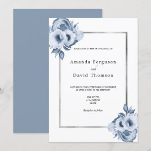 Invitation Mariage bleu foncé argent couleur eau