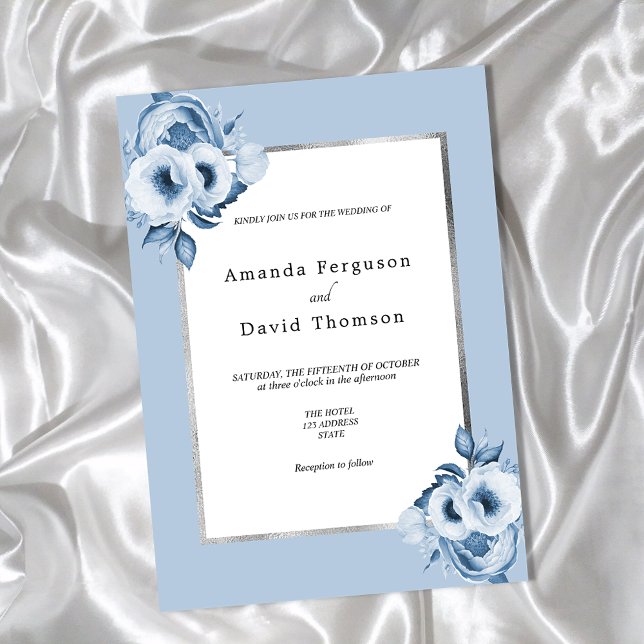 Invitation Mariage bleu foncé argent couleur eau (Créateur téléchargé)