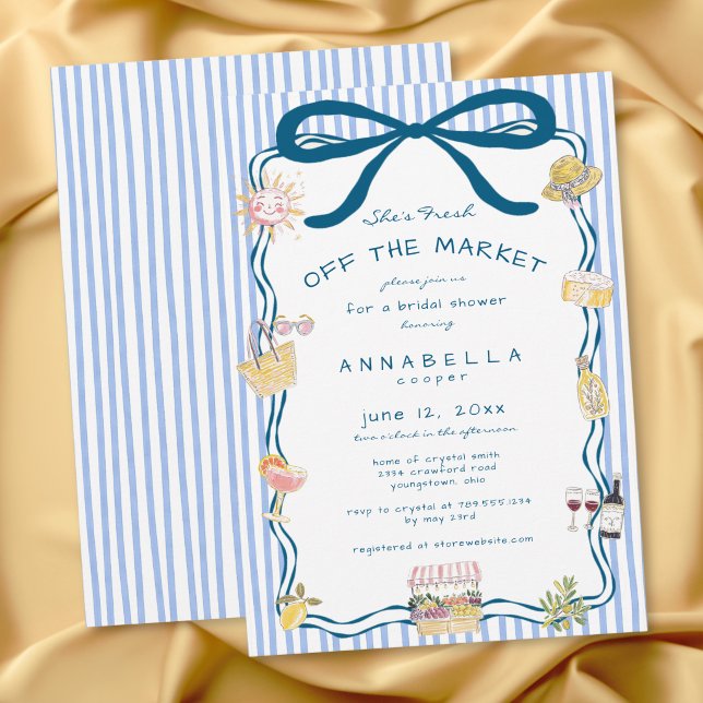 Invitation Mariage bleu fraîchement sorti du marché dessiné à (Créateur téléchargé)