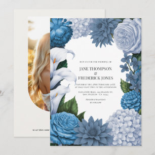 Invitation Mariage Bleu Français, Ardoise de Tempête et Broui