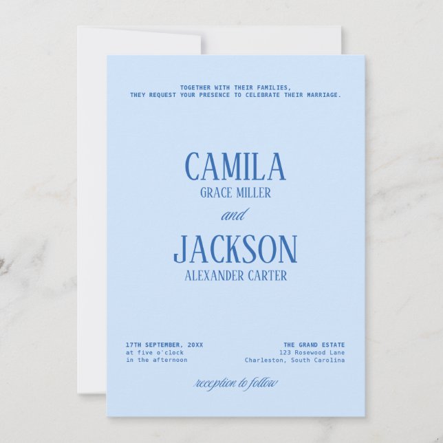 Invitation Mariage Bleu Froid  (Devant)