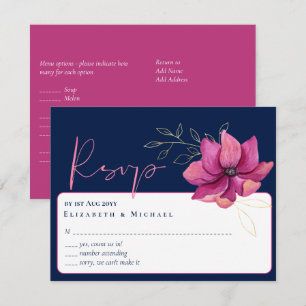 Invitation Mariage bleu Fuchsia Marine rose RSVP