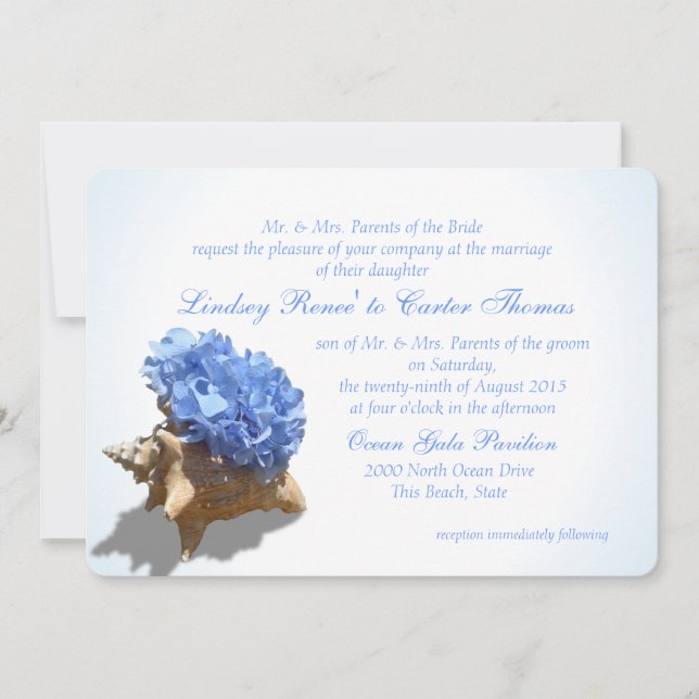 Invitation Mariage bleu Hydrangea (Devant)