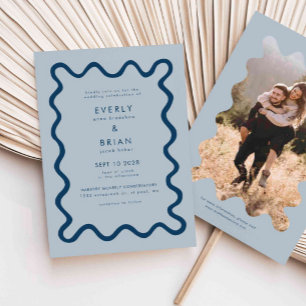 Invitation Mariage bleu marine de ligne à main glissante